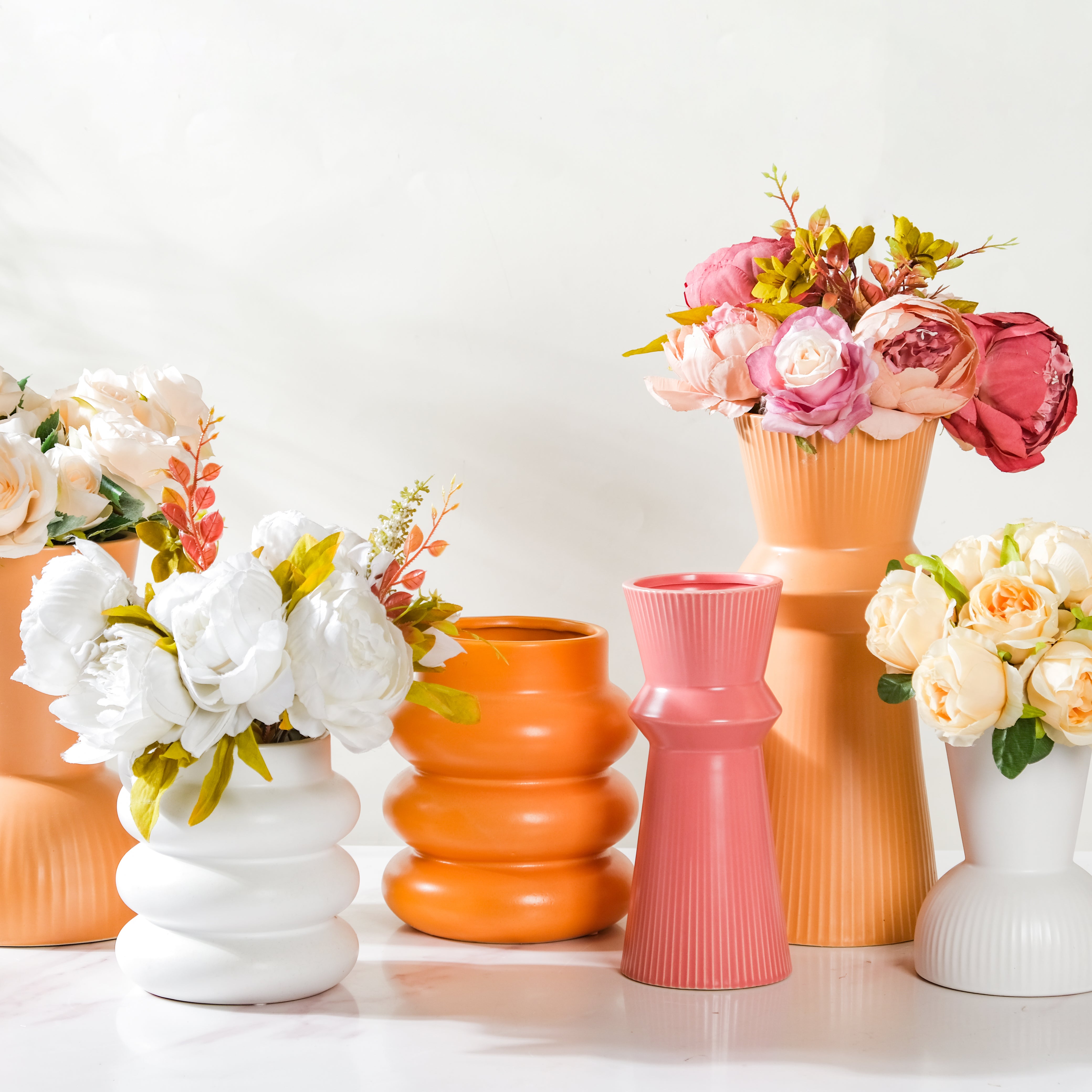 Gold Plated Crack Stripes Ceramic Vase With Flower Set Options
