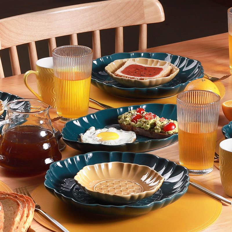 Luxe Moroccan 28-Piece Ceramic Dinnerware For 6 Dark Green