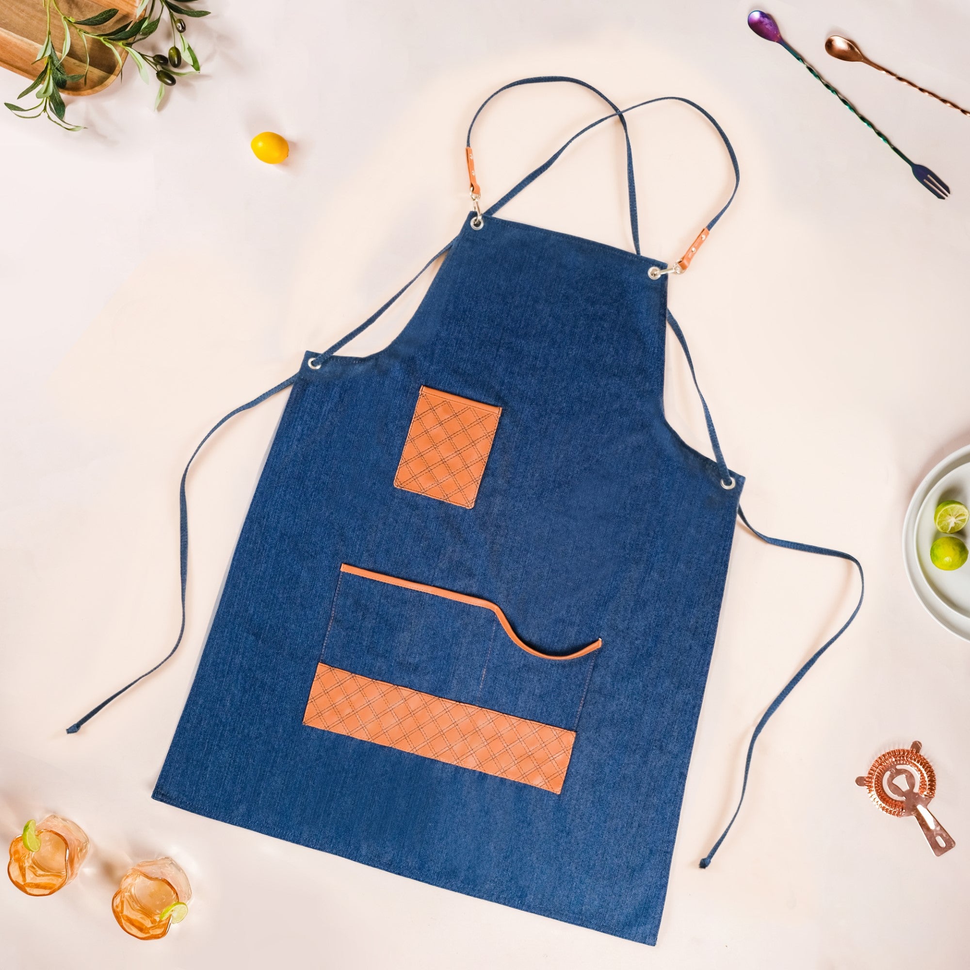 Denim Apron for Men Tan Brown Online - Premium Apron | Nestasia