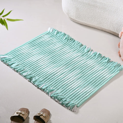 Aqua Chevron Pattern Rope Floor Mat 85x62cm