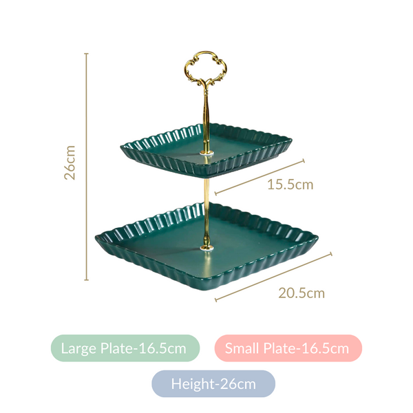 2-Tier Square Ceramic Snack Stand Green