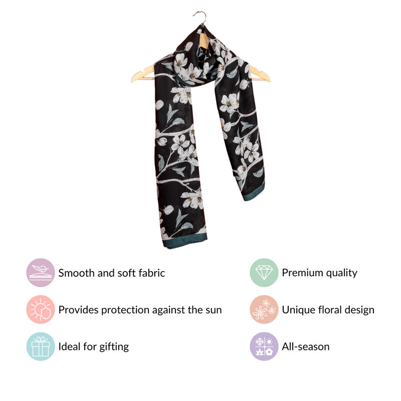 Black Floral Summer Scarf For Women