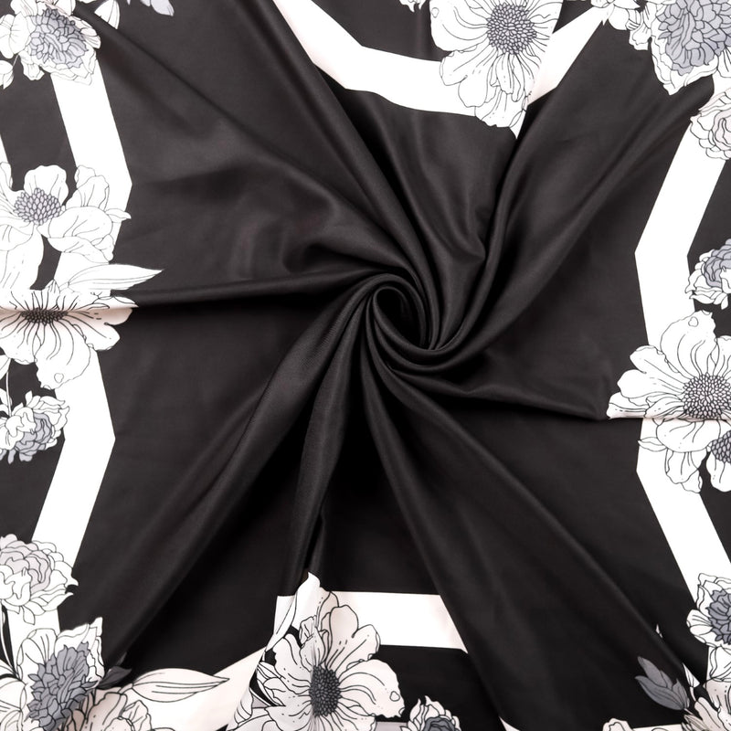 Black And White Border Pattern Floral Square Scarf