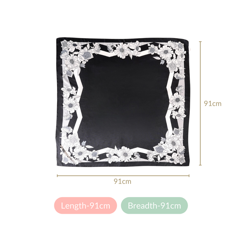Black And White Border Pattern Floral Square Scarf