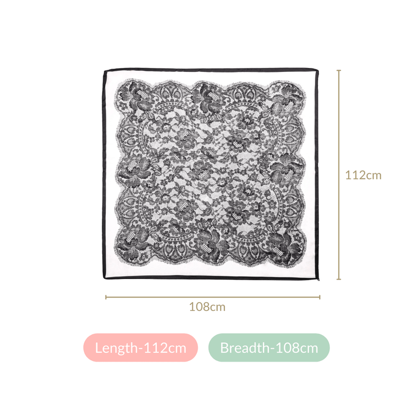 Black And White Printed Floral Square Scarf