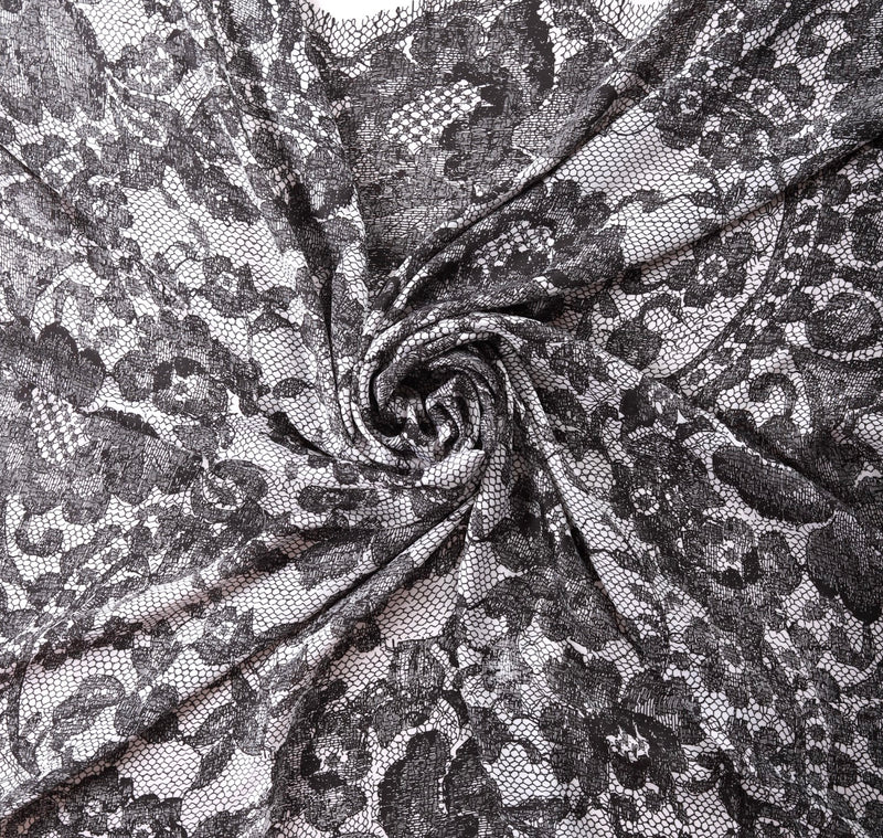 Black And White Printed Floral Square Scarf