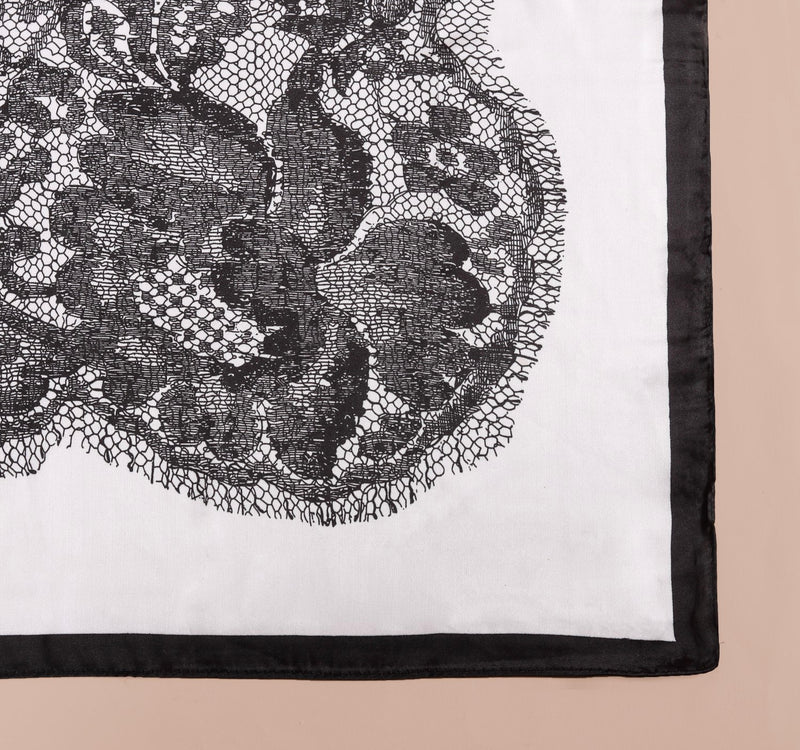 Black And White Printed Floral Square Scarf