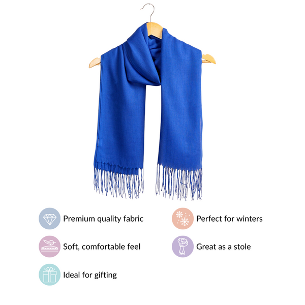 Soft Woollen Scarf With Fringes Blue