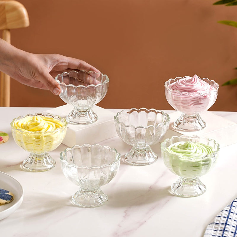 Textured Glass Ice Cream Bowl Set Of 6