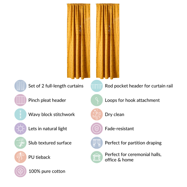 Abstract Embroidered Curtains For Living Room Set Of 2 Mustard 84x54 Inch