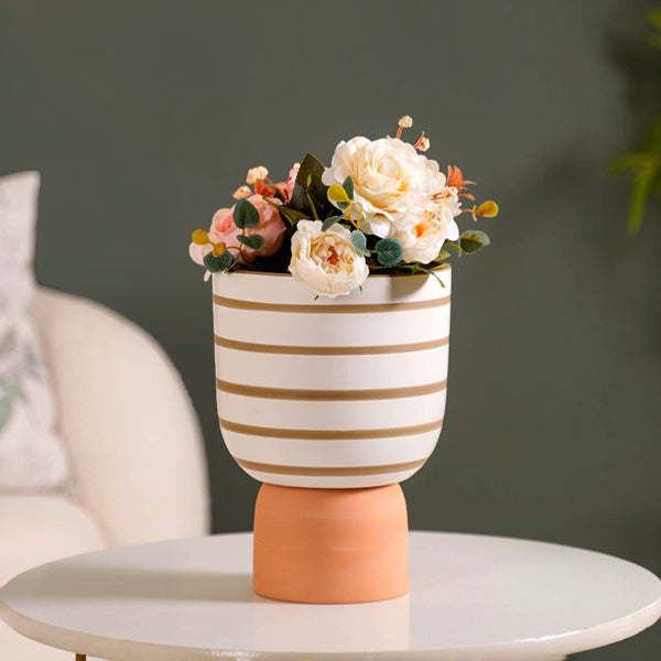 Minimal Geometric Ceramic Flower Pot White