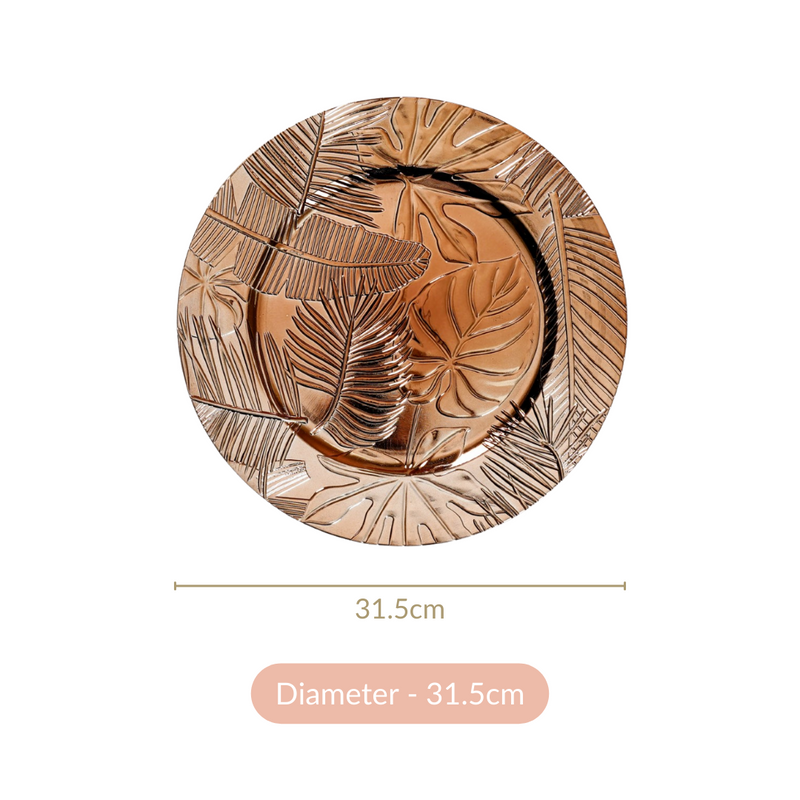 Leaf Embossed Charger Plate Set Of 6 12 Inch - Charger plates, decorative plates, plates set of 6, service plates, under plates, gold charger plates