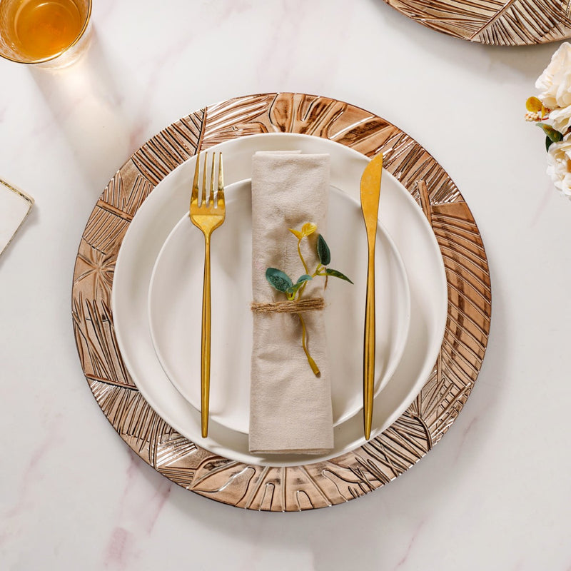 Leaf Embossed Charger Plate Set Of 6 12 Inch - Charger plates, decorative plates, plates set of 6, service plates, under plates, gold charger plates