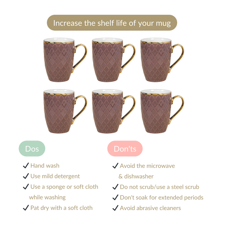 Rose Taupe Teacup Set of 6 330ml - Coffee mugs, coffee mug set, ceramic coffee mugs, tea cup set, tea cups, tea cup set of 6