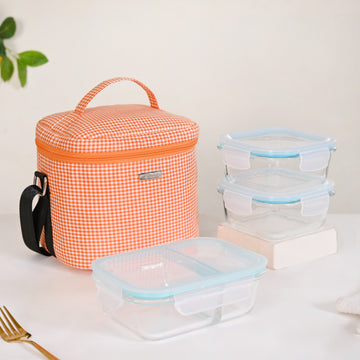 Cotton Thermal Lunch Bag And Lunch Box Set