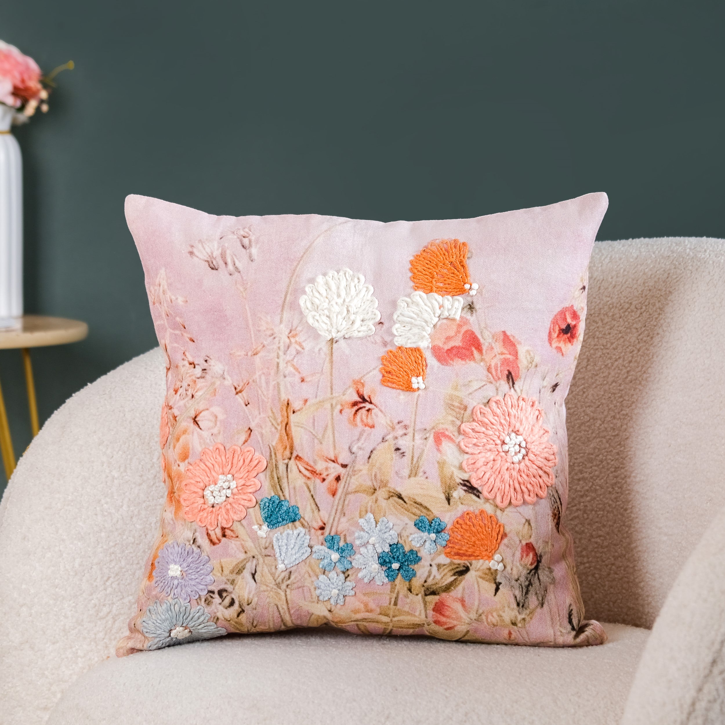 Petal Paradise Cotton Cushion Cover 16x16 Inch Online Premium