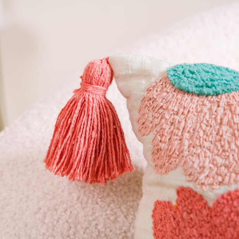 Rectangular Pink Throw Cushion Cover With Tassels 20x12 Inch
