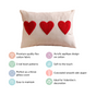 Heart Trio Fluffy Applique Cotton Cushion Cover 20x14 Inch