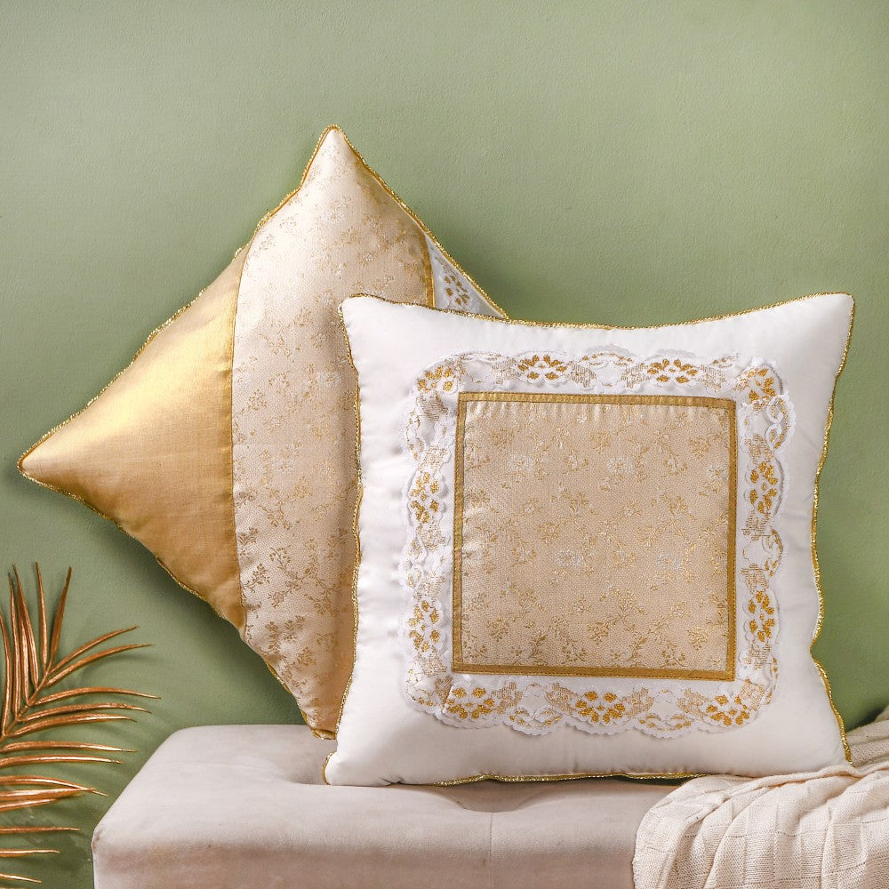Gold Zari Floral Cushion Cover Set Of Online Premium Cushion