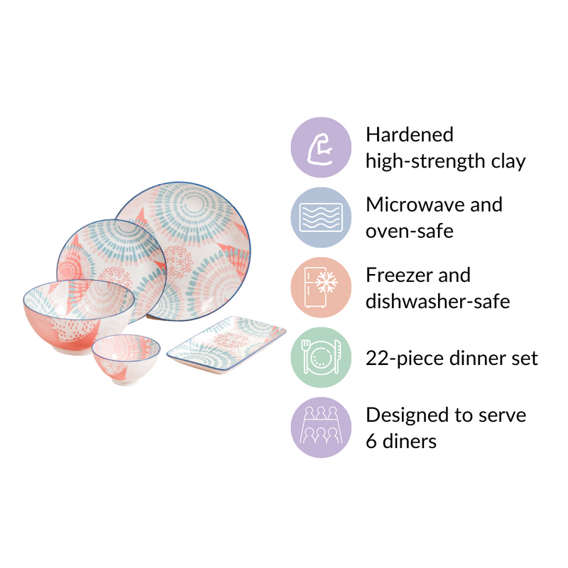 Pastel Dream 22 Piece Dinner Set For 6