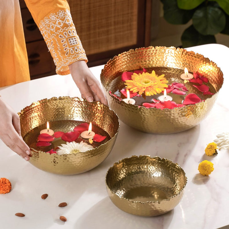 Traditional Urli Bowl Gold Set Of 3