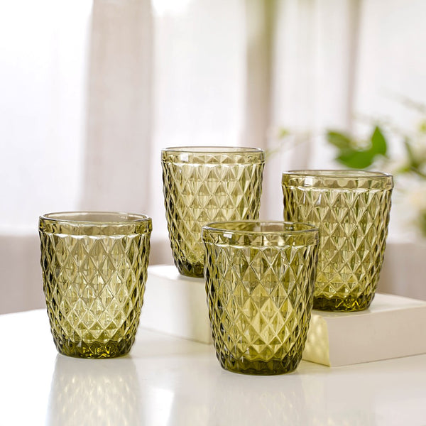 Green Glass Water Cup Set of 4