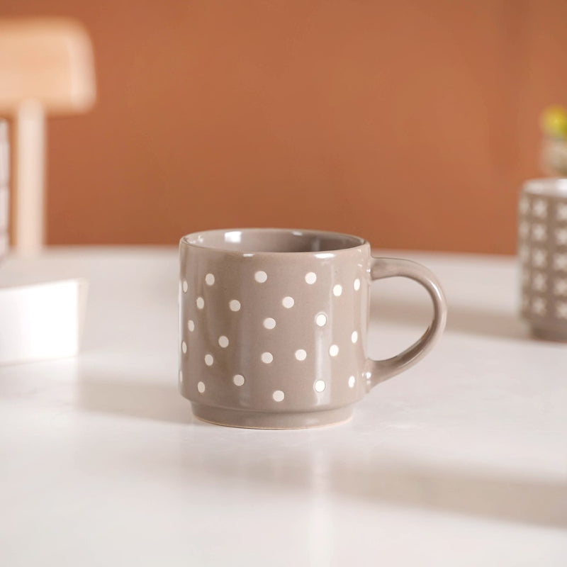 Quirky Beige Stackable Cups Set Of 4 220ml - Tea cups, tea cup set, coffee cups, coffee cup set, ceramic cups, ceramic tea cups
