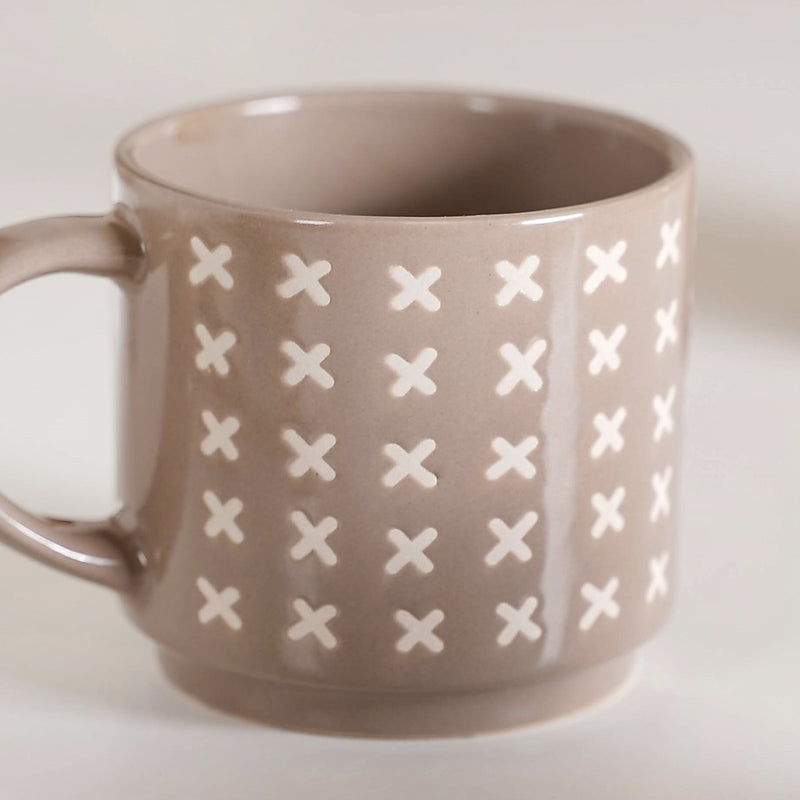 Quirky Beige Stackable Cups Set Of 4 220ml - Tea cups, tea cup set, coffee cups, coffee cup set, ceramic cups, ceramic tea cups