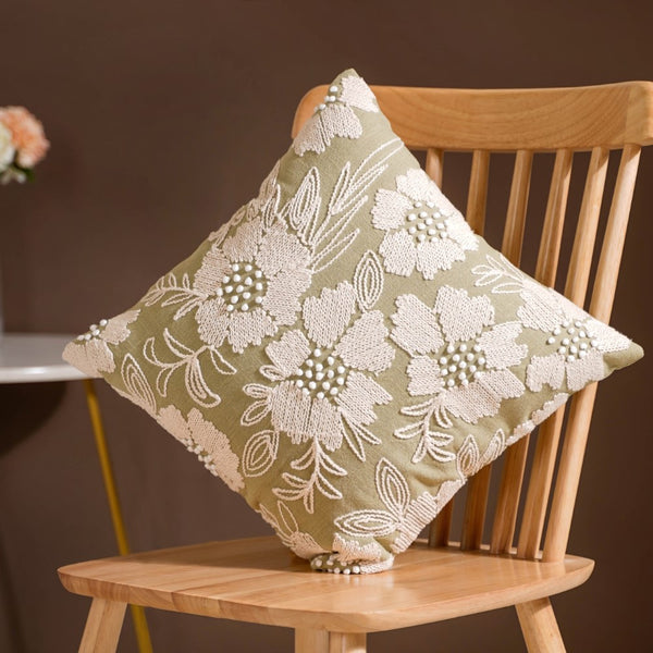 Fiore Sofa Cushion Cover Green 16x16 Inch