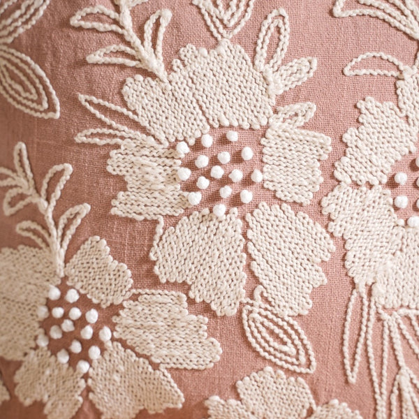 Fiore Embroidered Cushion Cover Pink 16x16 Inch