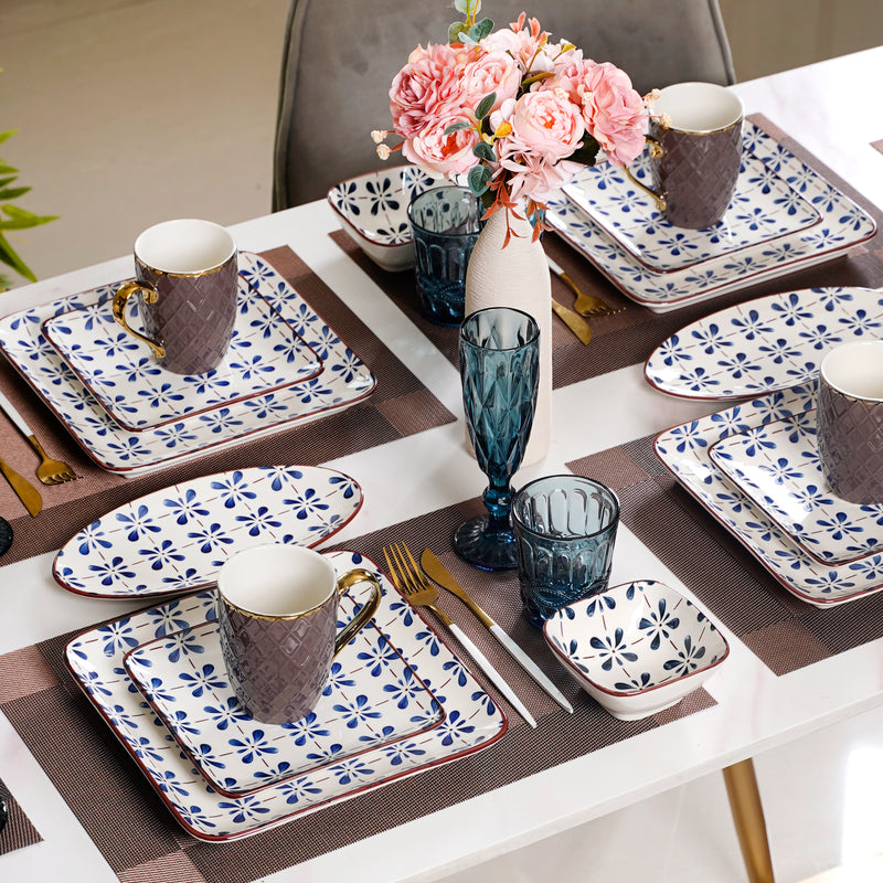 Blue Flower Ceramic 22 Piece Dinner Set For 6