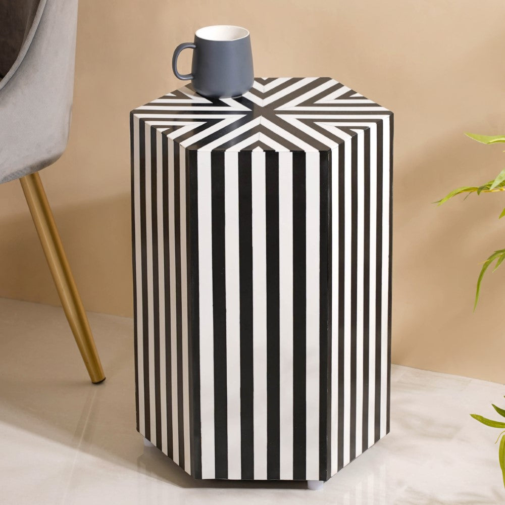 Modern Inlay Corner Table White Black