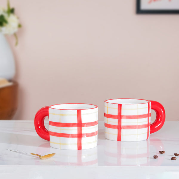 Artsy Ceramic Cup For Coffee Red Set of 2 330ml- Mug for coffee, tea mug, cappuccino mug | Cups and Mugs for Coffee Table & Home Decor