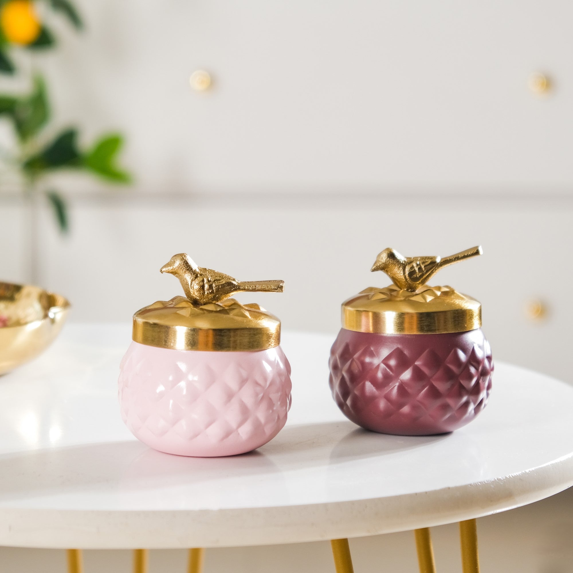 Bird Metal Jar With Lid Set of 2