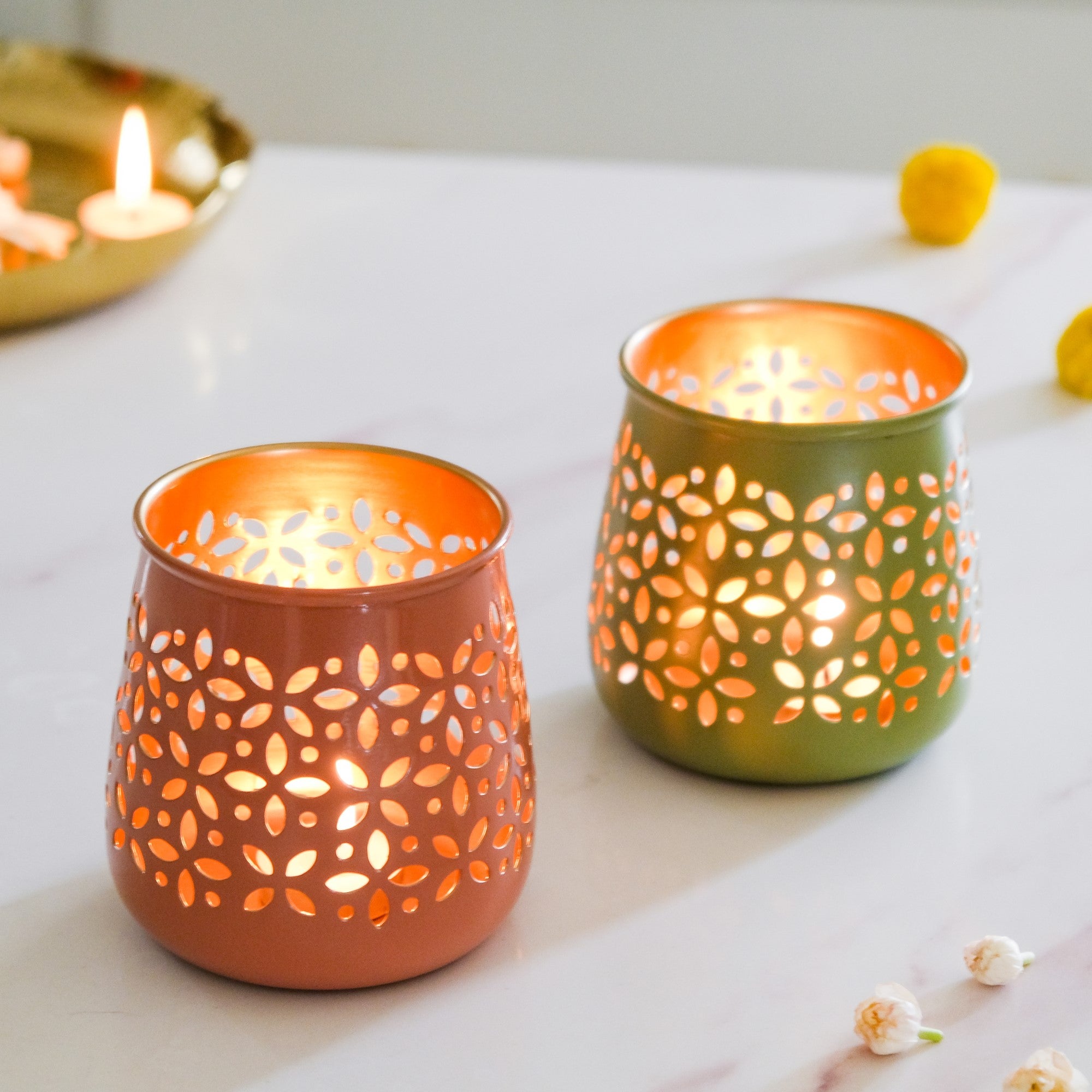 Tealight Candle Holder With Cutwork Set Of 2 Online in India
