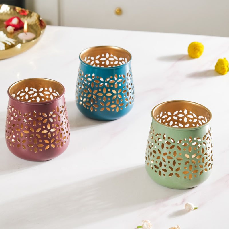 Festive Tealight Candle Holder Set Of 3 - Festive Candle Holder, Tealight Holder Set, Decorative Candle Holder, Festive Home Decor