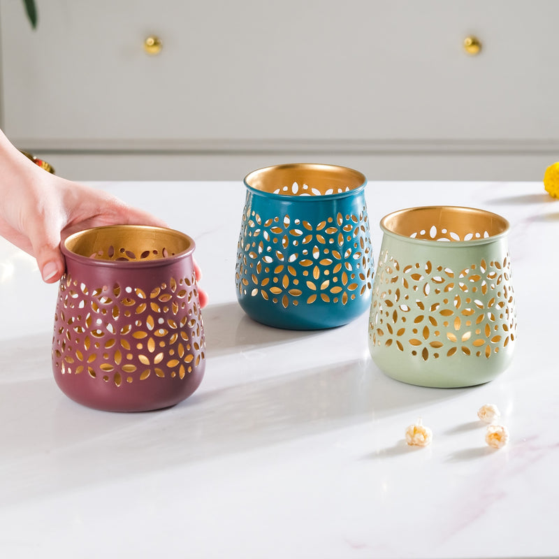 Festive Tealight Candle Holder Set Of 3 - Festive Candle Holder, Tealight Holder Set, Decorative Candle Holder, Festive Home Decor