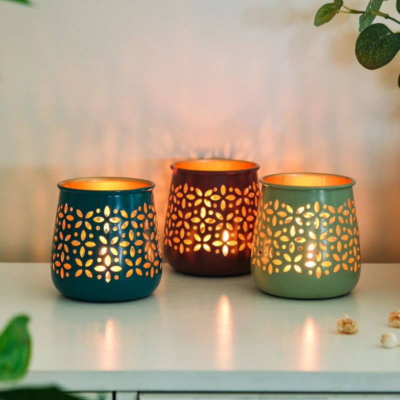 Festive Tealight Candle Holder Set Of 3 - Festive Candle Holder, Tealight Holder Set, Decorative Candle Holder, Festive Home Decor