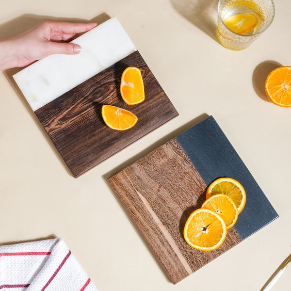 Small Marble And Wood Cheese Board