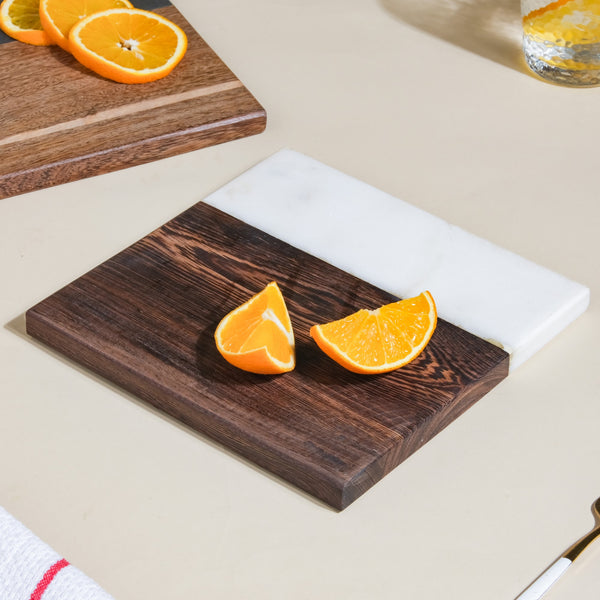 Small Marble And Wood Cheese Board