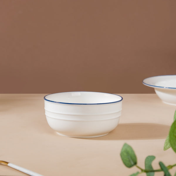 Riona Ceramic Popcorn Bowl White And Blue 400 ml - Bowl,ceramic bowl, snack bowls, curry bowl, popcorn bowls | Bowls for dining table & home decor