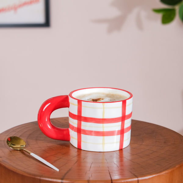 Artsy Ceramic Cup For Coffee Red Set of 2 330ml- Mug for coffee, tea mug, cappuccino mug | Cups and Mugs for Coffee Table & Home Decor