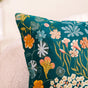 Floral Whimsy Dark Green Embroidered Cushion Cover 20x14 Inch