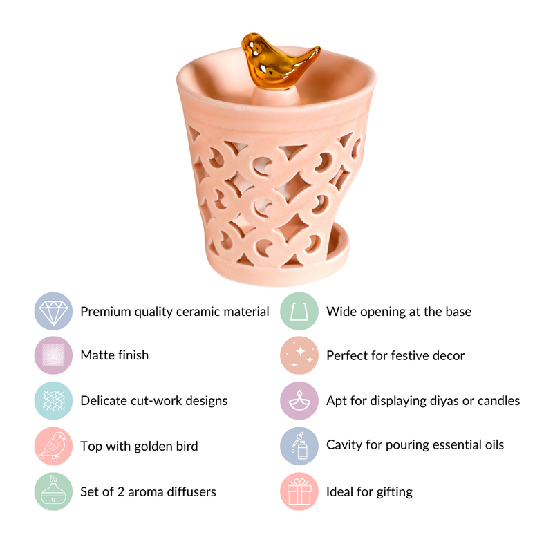 Ceramic Charm Fragrance Diffuser Set Of 2 Peach- Ceramic diffuser, fragrance diffuser, diffuser set, peach diffuser, home fragrance