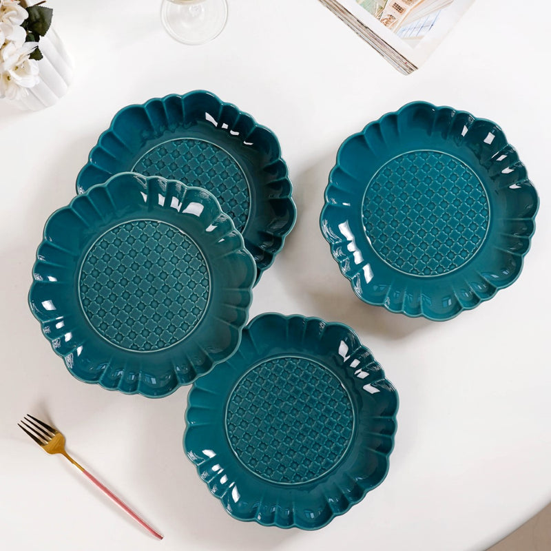 Luxe Moroccan Round Dinner Plate Dark Green Set Of 4 10 Inch - Dinner plates, ceramic dinner plates, floral dinner plates, blue plates, round plates