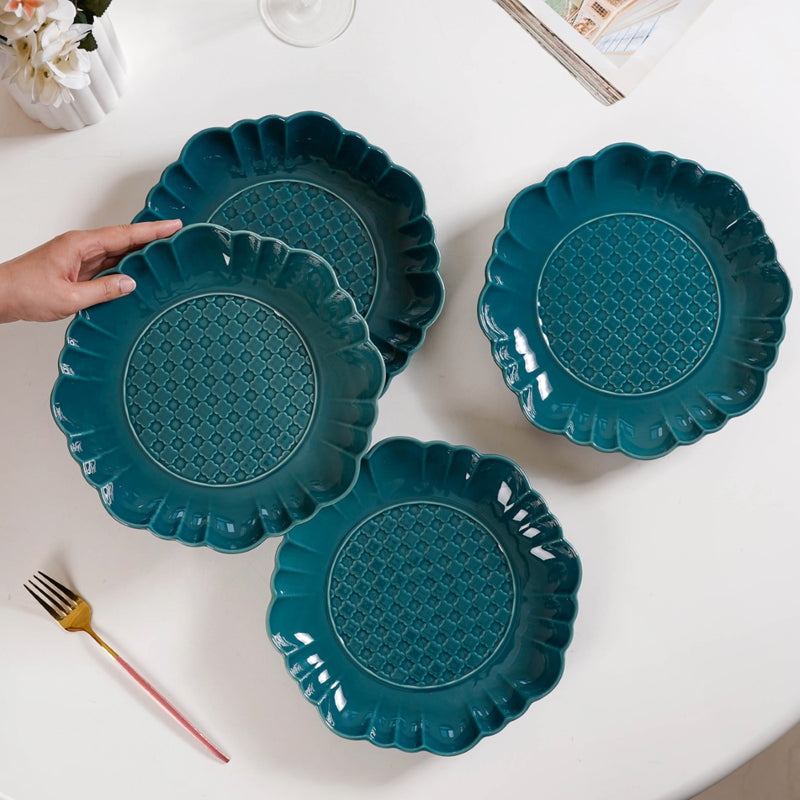 Luxe Moroccan Round Dinner Plate Dark Green Set Of 4 10 Inch - Dinner plates, ceramic dinner plates, floral dinner plates, blue plates, round plates