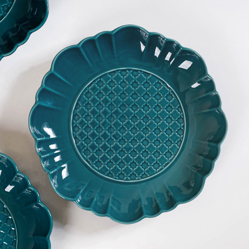 Luxe Moroccan Round Dinner Plate Dark Green Set Of 4 10 Inch - Dinner plates, ceramic dinner plates, floral dinner plates, blue plates, round plates
