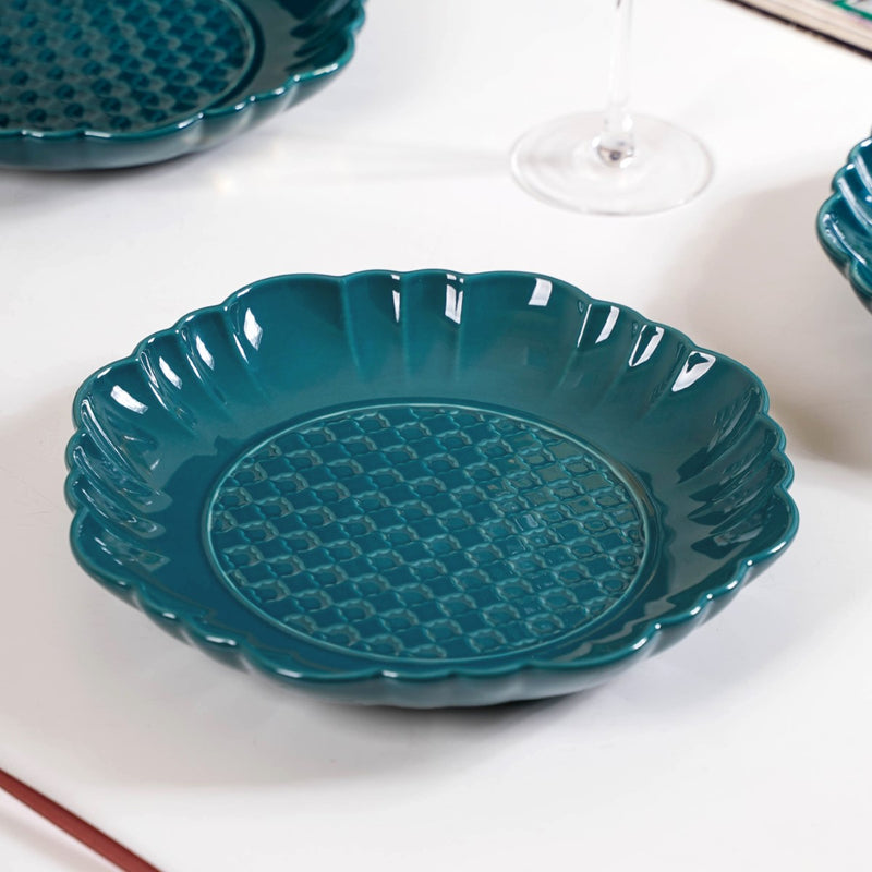 Luxe Moroccan Round Dinner Plate Dark Green Set Of 4 10 Inch - Dinner plates, ceramic dinner plates, floral dinner plates, blue plates, round plates