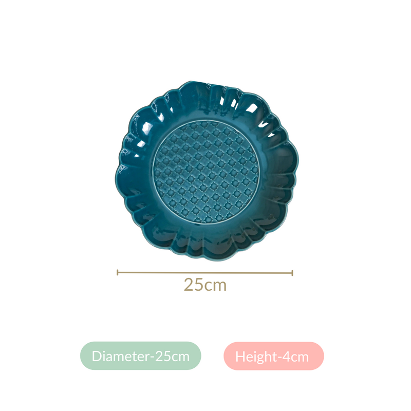 Luxe Moroccan Round Dinner Plate Dark Green Set Of 4 10 Inch - Dinner plates, ceramic dinner plates, floral dinner plates, blue plates, round plates