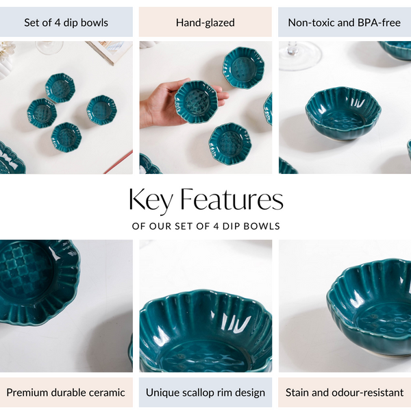 Exquisite Moroccan Scallop Rim Dip Bowls Dark Green Set Of 4 50ml